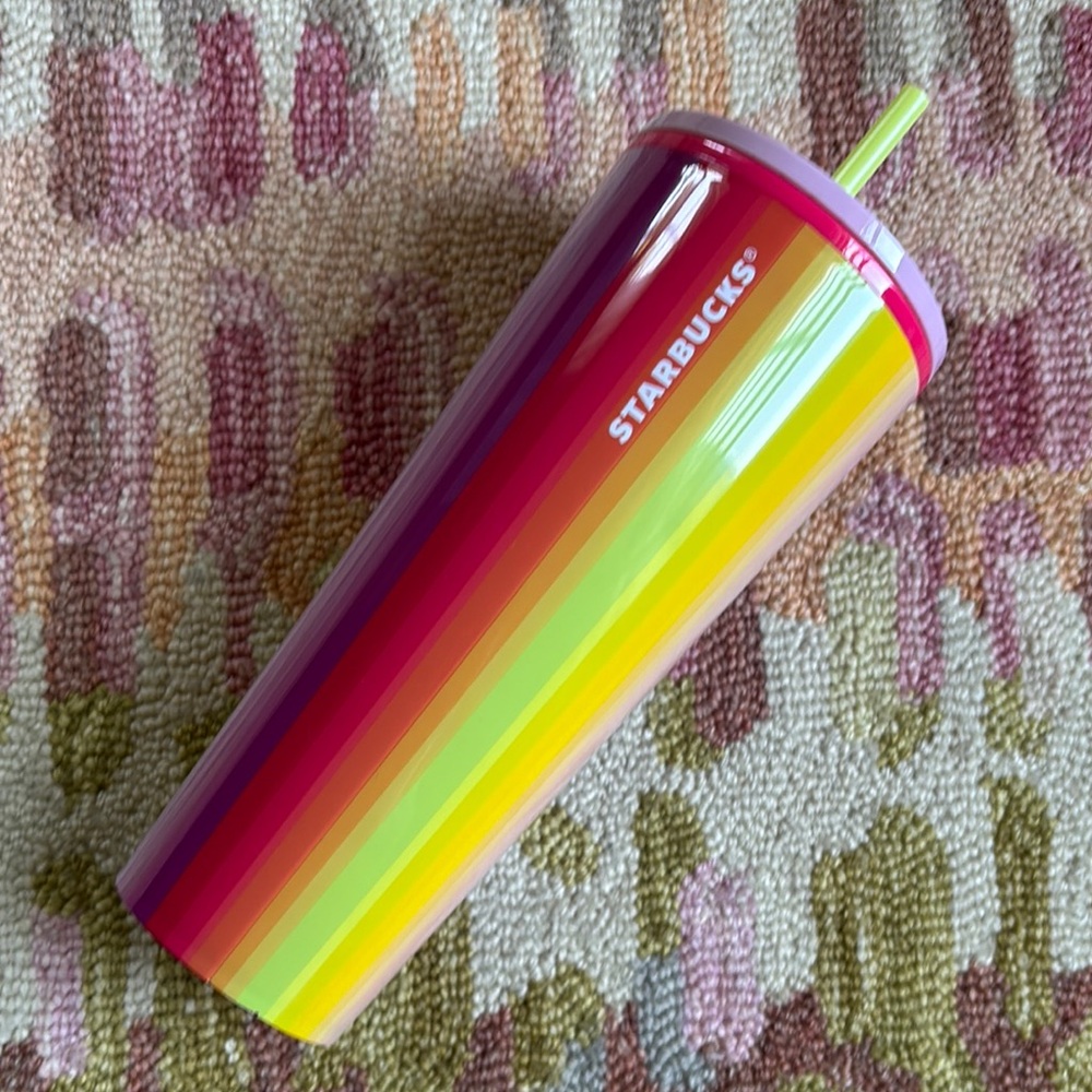 Starbucks Rainbow Vertical Stripes Tumbler + Straw Venti NWT